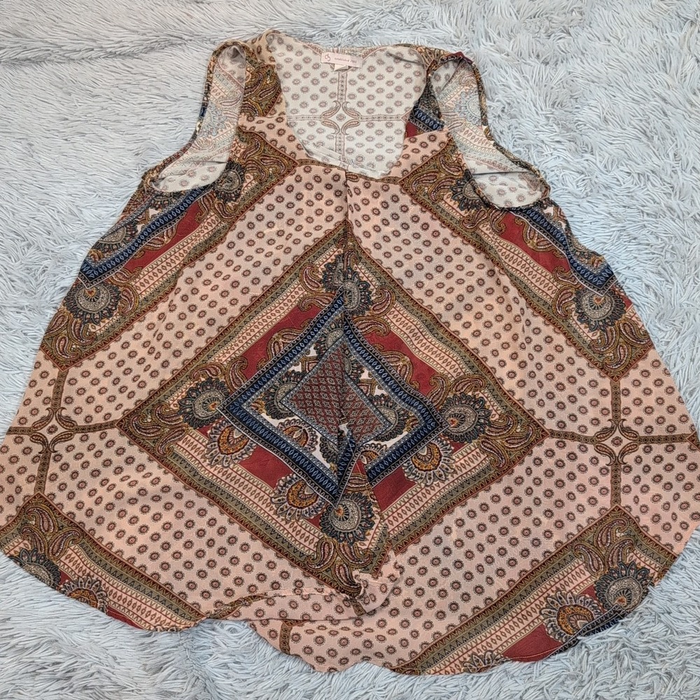 CB Shirt Womens L Blouse Boho Comfort‎ Top Casual Paisley Gypsy Sleeveless